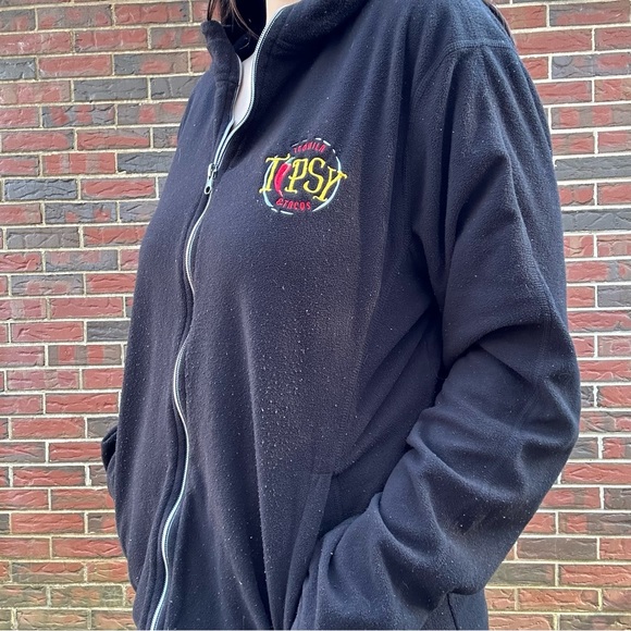 Tequila Tipsy And Tacos Fleece Jacket Size Medium Made In Ghana Pilling - Picture 3 of 9